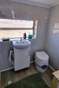 Un baño pequeño con lavabo e inodoro. en Quentin Park Hideaway, en Peterborough