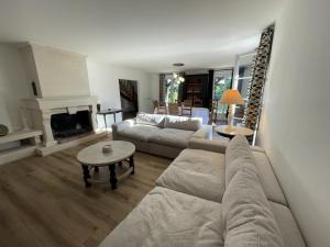 ein Wohnzimmer mit Couch und Kamin in der Unterkunft Grande maison avec jardin près de Tours - FR-1-381-620 in Chambray-lès-Tours