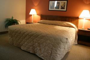 a large bed in a hotel room with two lamps at Affordable Suites of America Fredericksburg in Fredericksburg