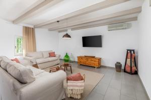 a living room with white furniture and a flat screen tv at Villa Jona in Žužići