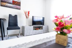 a living room with a tv and a chair at Apartman 11 in Tomislavgrad
