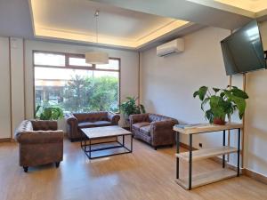 een woonkamer met twee banken en een tv bij Hotel Las Dunas in Somo