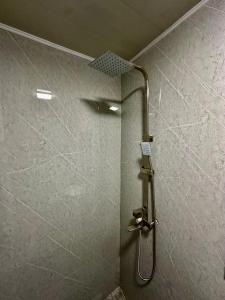 a shower in a bathroom with a glass door at Wood hostel Osh in Osh
