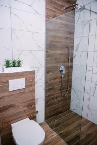 een badkamer met een toilet en een douche bij Vila Lena Pool Resort - Apartman 13 in Vrdnik