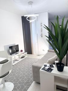 a living room with a couch and a potted plant at Augustus roman emperor in Lido di Jesolo