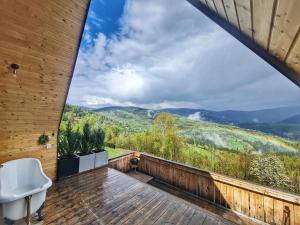 a bathroom with a view of the mountains at Casa Aristocrată - La noi la munte in Mătişeşti