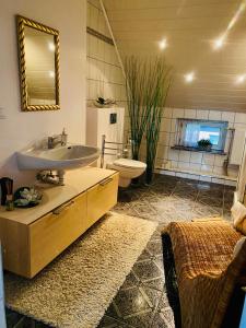 un bagno con lavandino e WC di VILLA SUNSHINE "SUNSHINE SUITE" NAD JEZIOREM KOMINEK i WANNA w SALONIE OGRóD BALKON a Lipnica