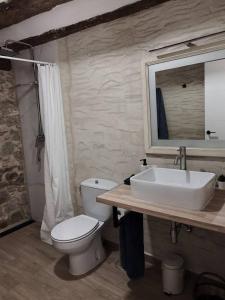 ein Badezimmer mit einer weißen Toilette und einem Waschbecken in der Unterkunft Casa Rural Acogedora en Veguillas de la Sierra in Veguillas de la Sierra