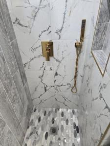 a bathroom with a marble shower with a toilet at G O G Building in Darby