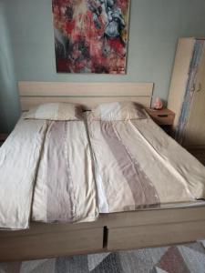 a bed in a bedroom with a painting on the wall at Sólyom Katalin vendégház in Văleni