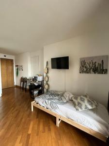 Postel nebo postele na pokoji v ubytování Vita lenta terrazza Roma Garbatella