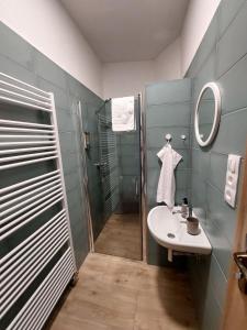a bathroom with a shower and a sink at Alipoint Apartments in Spišské Podhradie +44 photos