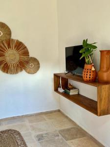 Uma TV ou centro de entretenimento em Villa Chic Hostel Pousada