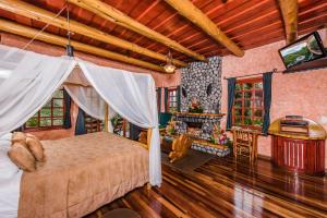 a bedroom with a bed and a fireplace at Peace Lodge in Vara Blanca +85 photos