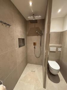 a bathroom with a shower and a toilet at Haus Johannes in Wagrain +13 photos