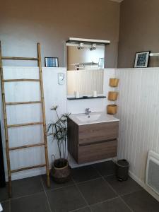 un baño con lavabo y espejo en Hôtel La Coursive, en Saint-Pierre-dʼOléron