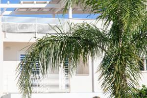 a palm tree in front of a white building at Dimora Nesea in Cozze