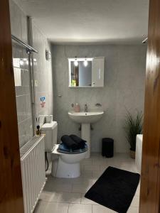 ein Badezimmer mit Toilette und Waschbecken in der Unterkunft Elena Rooms-Apartments in Asprovalta + 90 Fotos