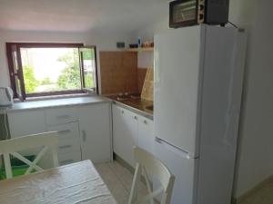 a kitchen with a refrigerator and a table and a window at Ante Apartments in Trstenik