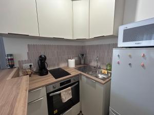 een keuken met een witte koelkast en een spoelbak bij T2 Cosy HYPER CENTRE AJACCIO in Ajaccio +5 foto's