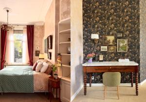 a bedroom with a bed and a desk and a table at Villa Abbekerk - Bed & Breakfast in Abbekerk