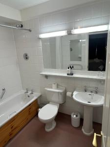 a bathroom with a toilet and a sink and a tub at Harbour Mill Apartment in Westport +9 photos