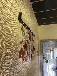 eine Mauer, an der eine Mauer mit einer Schlange hängt in der Unterkunft Chalés Vale Encantado -Serra do Cipó- in Jaboticatubas