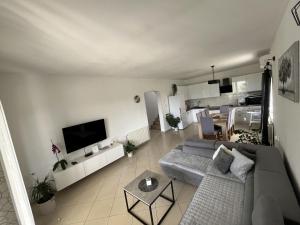 een woonkamer met een bank en een tv bij Villa Villa Nadin in Nadin