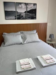 a bed with two towels on top of it at Air-conditioned apartment - Privileged Location and Vacancy! in Florianópolis