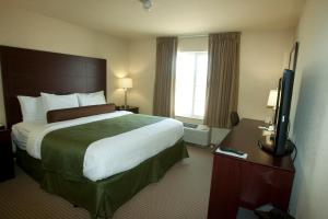 a hotel room with a bed and a flat screen tv at Cobblestone Inn & Suites - Langdon in Langdon