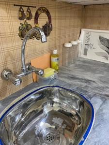 Un fregadero de cocina con un grifo sobre una encimera en Evergreen Escape, en Lahore