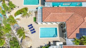 une vue aérienne d'une maison avec piscine dans l'établissement Crown Ridge 12 Oceanfront, Pool, Near Dive Sites, à Kralendijk