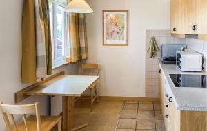 una pequeña cocina con mesa y encimera en Nice Home In Hokjönköpingskillingaryd, en Svenstorp