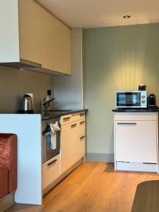 Kuchyň nebo kuchyňský kout v ubytování HOP Apartments & Suites