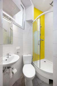 a bathroom with a toilet and a sink and a shower at Апартаменти на Площі Ринок 12 in Lviv