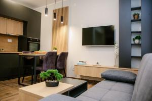 a living room with a couch and a table at POOL RESORT- Vila Lena- Apartman 2 in Vrdnik