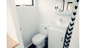 un bagno con un water bianco e un lavandino di Odyssean Tiny House A by Tiny Away a Cessnock