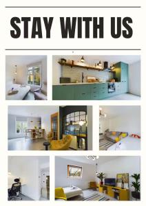 a collage of photos with the words stay with us at Pass the Keys Stylish and Modern 2Bed 2Bath Hackney Apartment in London