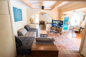 a living room with a couch and a tv at Batisse de vacance cadre exceptionnel in Fréjus