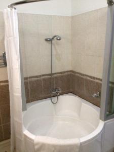 a bath tub in a bathroom with a shower at Bali Palms Resort-412 in Candidasa