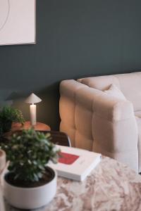 a living room with a couch and a table with a plant at Prestige Main Apartment - Just 30 Seconds Walk to Bernina Express in Tirano