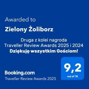 Certifikát, ocenenie alebo iný dokument vystavený v ubytovaní Zielony Żoliborz