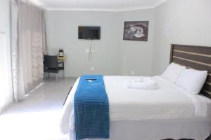 una camera da letto con un letto grande con una TV a parete di Fargon Guest House a Polokwane