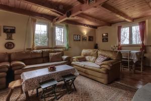 a living room with leather furniture and a table at EcoFit Povlen in Valjevo