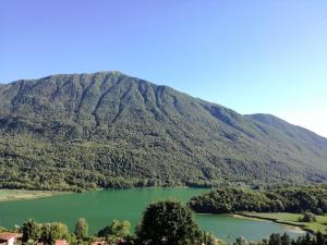 a mountain with a lake in front of it at DolceVita Apartment-your vacation on lakes in Carlazzo