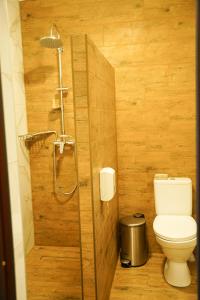 a bathroom with a toilet and a shower at Sunrise Hotel in Kyiv +17 photos