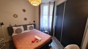 Charme de Blois à 2 min Château Local à vélos في بلوا: غرفة نوم مع سرير مع لحاف وردي +22 صورة