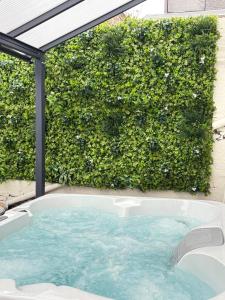 a jacuzzi tub in front of a green hedge at Maison moderne en plein centre ville du Havre avec jacuzzi et parking gratuit in Le Havre