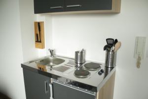a small kitchen with a sink and a stove at Serviced Apartment in Lorsch