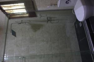 a bathroom with a glass shower with a toilet at The Vistana 4Bedroom Pearly Gate Estate Ikota VGC Lekki in Igboshere
